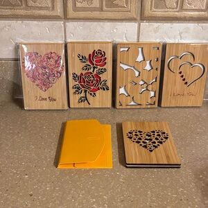 Wooden heart and rose design cards.